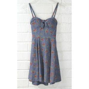 JESSICA SIMPSON DENIM BUSTIER FLORAL SKATER DRESS